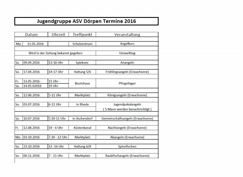 ASV Jugend Termine 2016