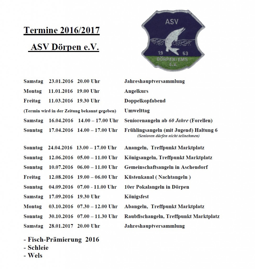 Terminplanung 2016